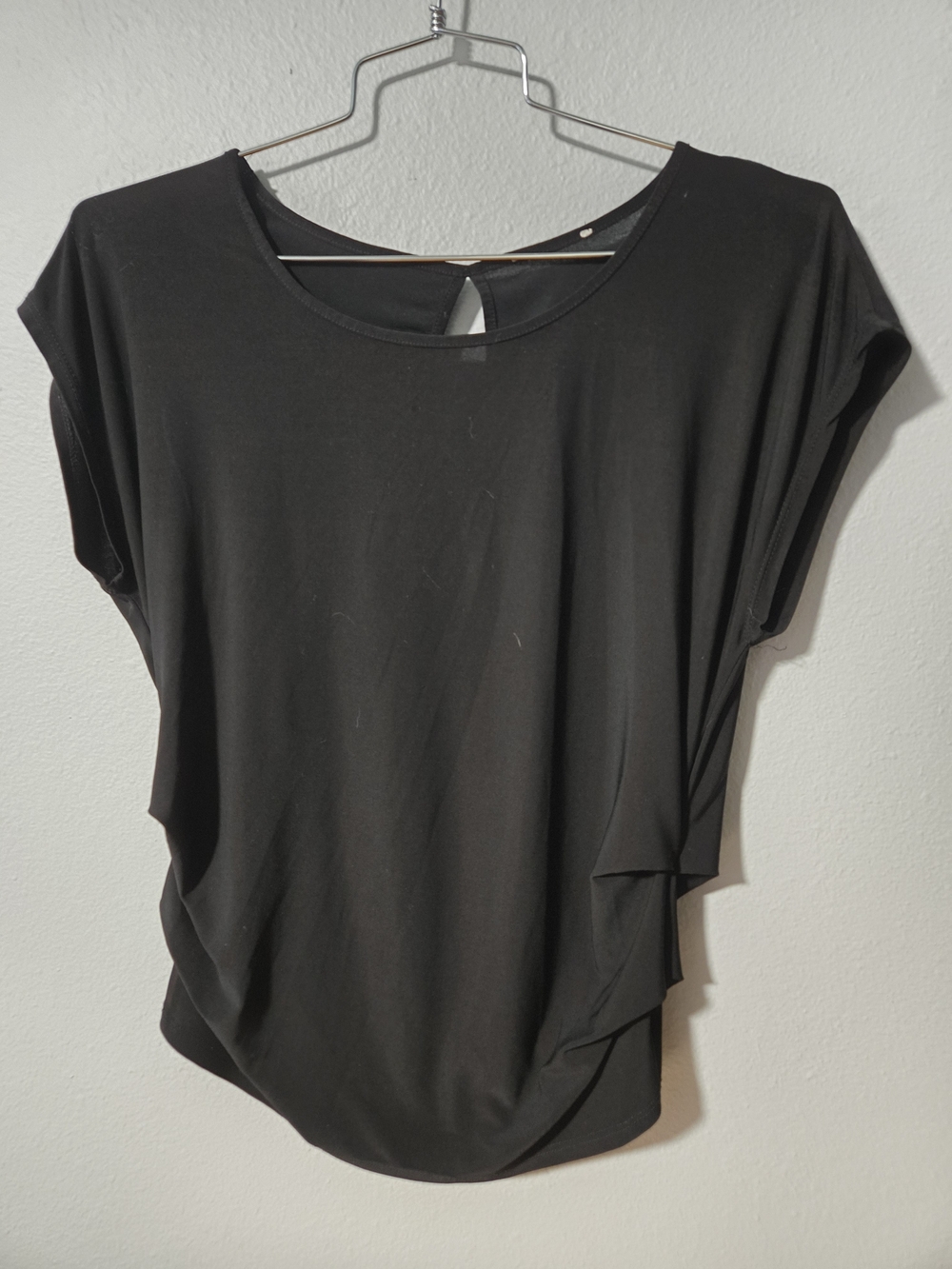 Black Women's Short Sleeve Draped Top